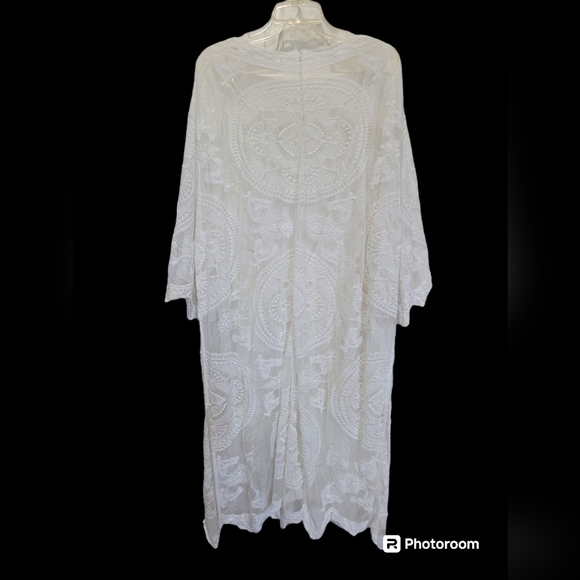 One Size Cream 3/4 Sleeve Kimono with Tie String - Picture 4 of 5